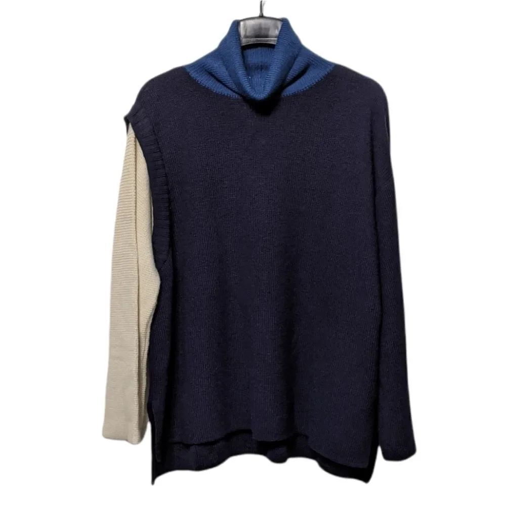 NWT 100% Baby Alpaca Colorblock Turtleneck Sweater